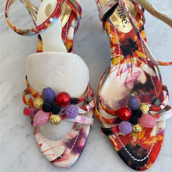 J.Renee Shoes - J.Renee Multicolor Floral Sandals with Embellishments